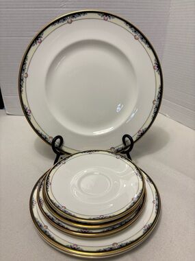 Royal Doulton White Porcelain Dinnerware with Gold Rim and Pink Floral. RhodesUK